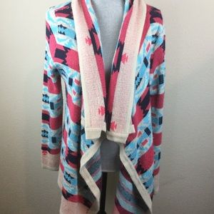 B Sharp Open Front Asymmetrical Aztec Cardigan